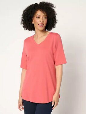 Denim & Co. Regular True Cotton Jersey V-Neck Tunic, Clay Red Sz XXS a63327